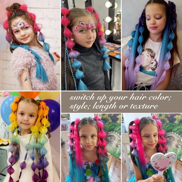 Bubble Ponytail Extensions Synthetic 22 Inch Colorful Braids for Girls Festivals main image 4